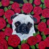 Pug,roses,custom,dog,painting,portrait,Judy Henn,Lambertville,NJ,contemporary,artist,Dog art today,gifts,commissions